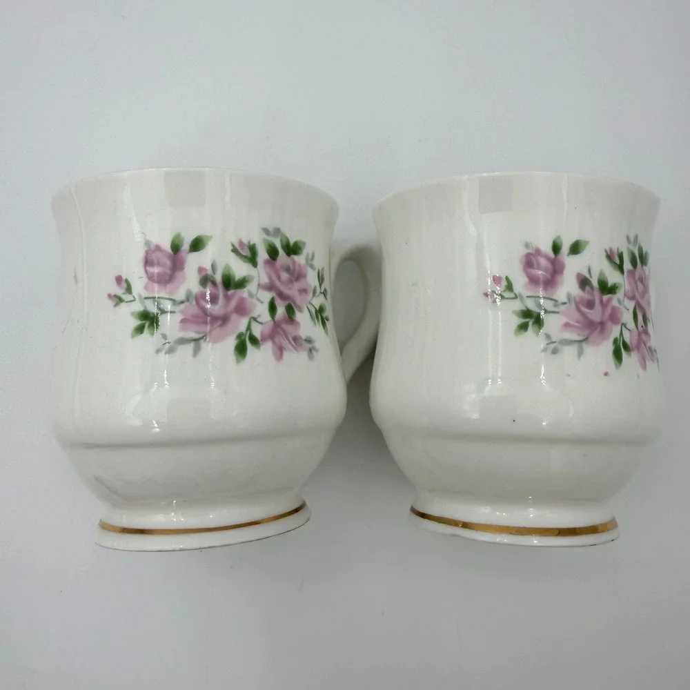 Daffodil‎ Fine Bone China Tea Cups Set Pink Roses Gold Trim Vintage